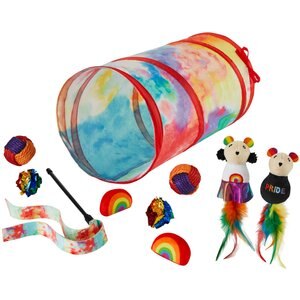 Frisco Pride Plush, Teaser, Ball, Tunnel Variety Pack Cat Toy with Catnip, 10 count