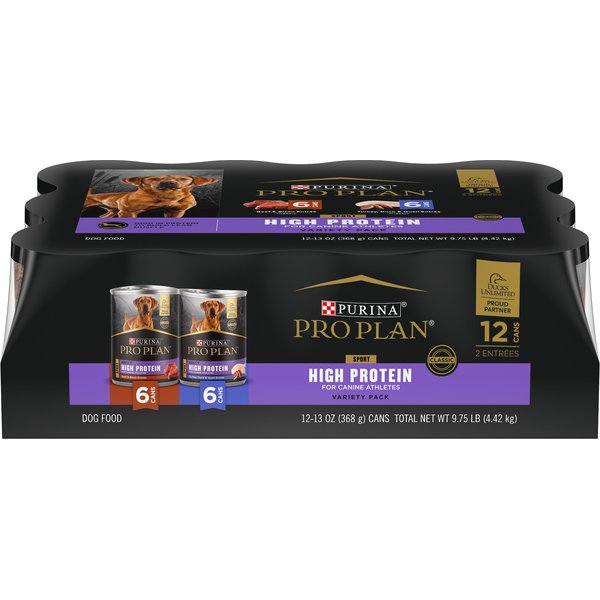 PURINA PRO PLAN Sport High Protein Variety Pack Wet Dog Food, 13-oz can ...