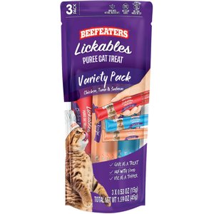 Beefeaters Lickables Puree Variety Pack Cat Treat, 1.59-oz bag, case of 12