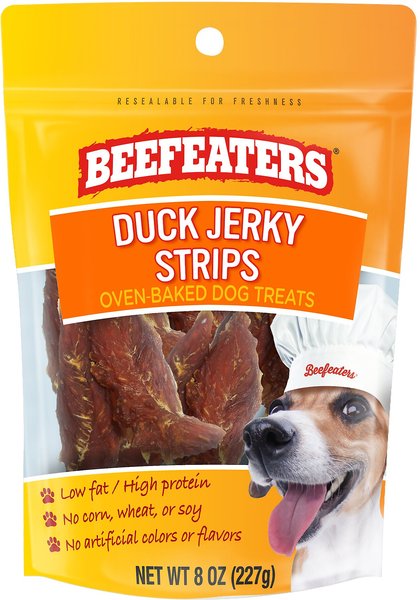 BEEFEATERS Duck Strips Jerky Dog Treat, 8-oz bag - Chewy.com