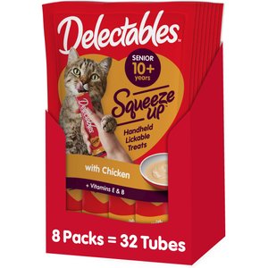 Hartz Delectables Squeeze Up Senior 10+ Chicken Lickable Cat Treats, 0.5-oz tube, 32 count