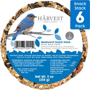 Harvest Seed & Supply Mealworm Snack Stack Corn Free Wild Bird Food, 9-oz cake, 6 count
