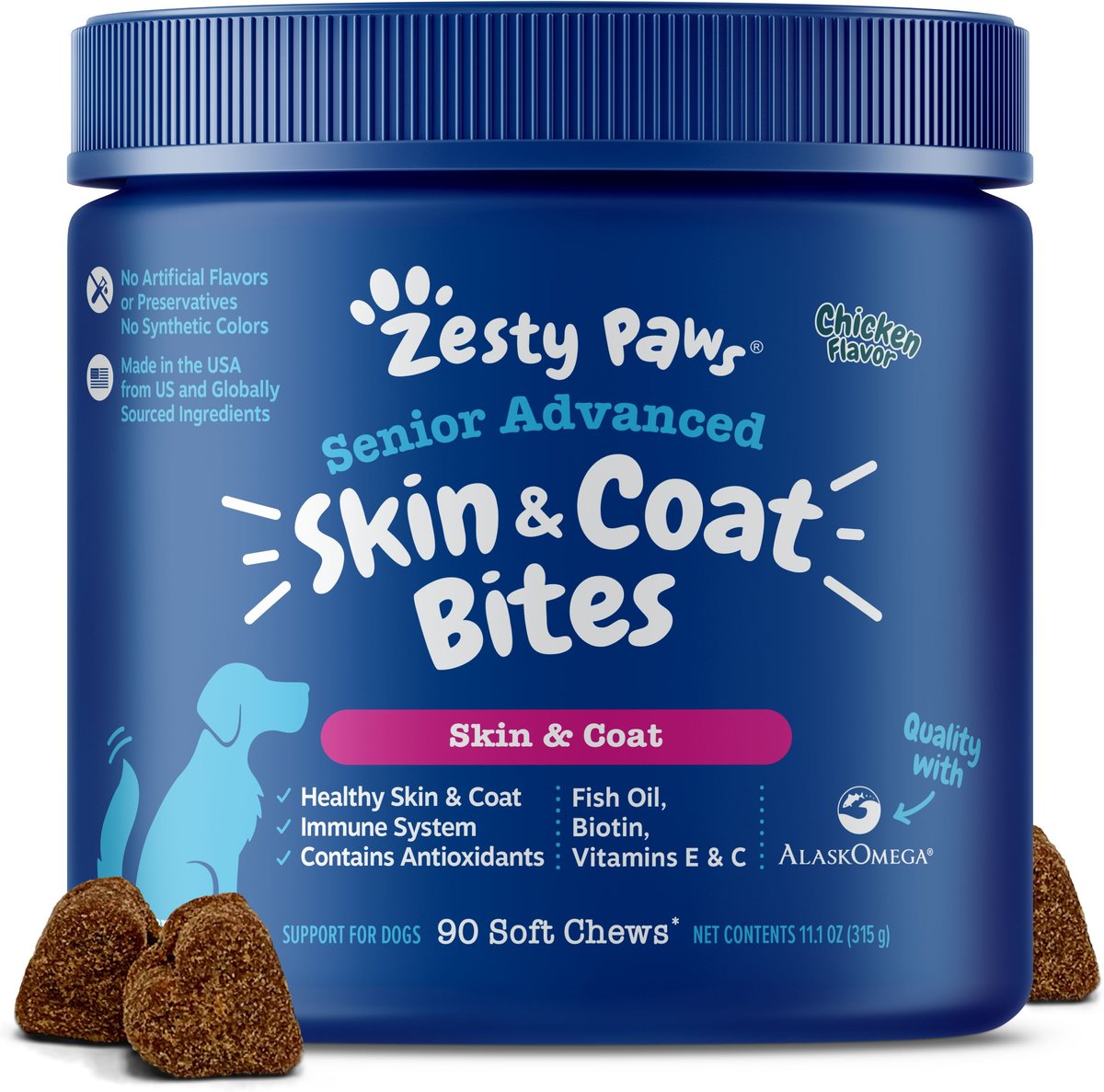 ZESTY PAWS Advanced Omega Bites Chicken Flavor Soft Chews Skin & Coat ...