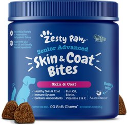 Zesty Paws Advanced Omega Bites Chicken Flavor Soft Chews Skin & Coat Supplement for Senior Dogs, 90 count