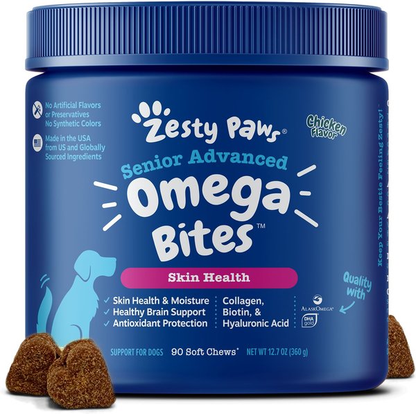 ZESTY PAWS Advanced Omega Bites Chicken Flavor Soft Chews Skin & Coat ...