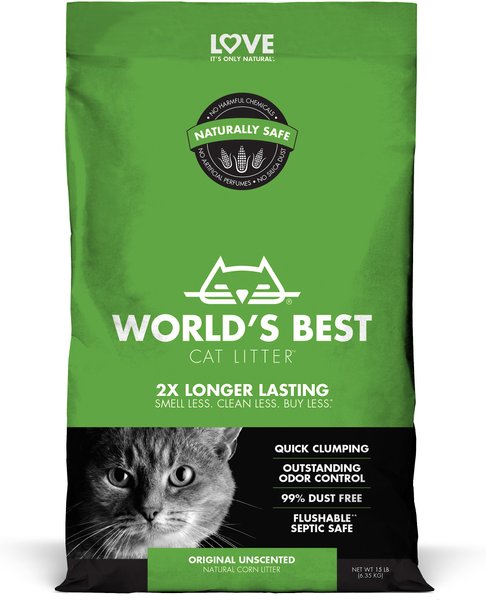 World's Best Unscented Clumping Corn Cat Litter, 15-lb bag slide 1 of 6