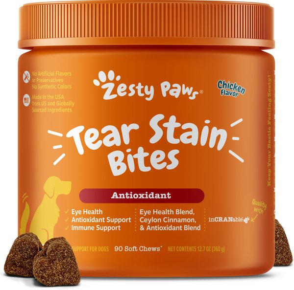 Zesty Paws Tear Stain Bites Chicken Flavored Soft Chews Supplement for Dogs, 90 count slide 1 of 9