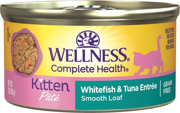 Wellness Complete Health Kitten Whitefish & Tuna Formula Grain-Free Canned Cat Food, case of 24, 3-oz slide 1 of 10