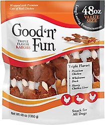 Good 'n' Fun Triple Flavor Kabobs Rawhide Chews Dog Dental Treats, 48-oz bag
