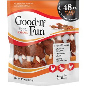 Good 'n' Fun Triple Flavor Kabobs Rawhide Chews Dog Dental Treats, 48-oz bag