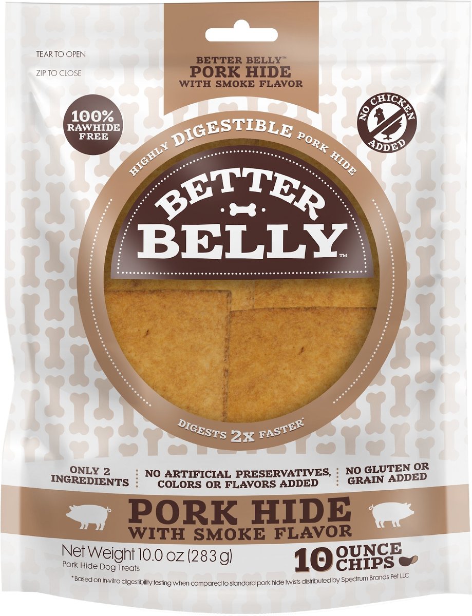 BETTER BELLY Pork Hide Smoke Flavor Chips Dog Treats, 10oz bag
