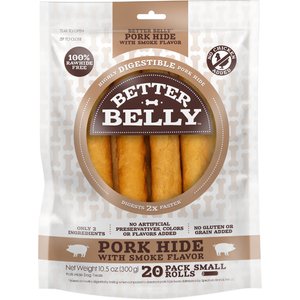 Better Belly Pork Hide Smoke Flavor Rolls Dogs Treats, Small, 20 count