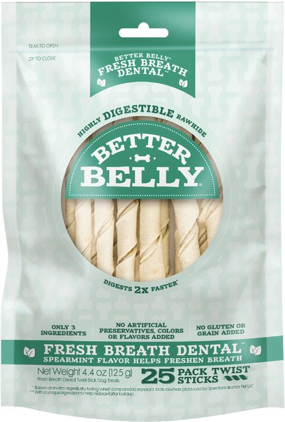 Better Belly Fresh Breath Dental Spearmint Flavor Twist Sticks Dog Treats, 25 count slide 1 of 9