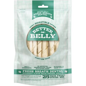 Better Belly Fresh Breath Dental Spearmint Flavor Twist Sticks Dog Treats, 25 count