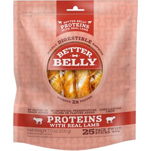 Better Belly Proteins Real Lamb Twists Dog Treats, 25 count