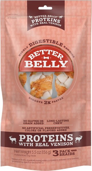 Better Belly Proteins Real Venison Braids Dog Treats, 3 count