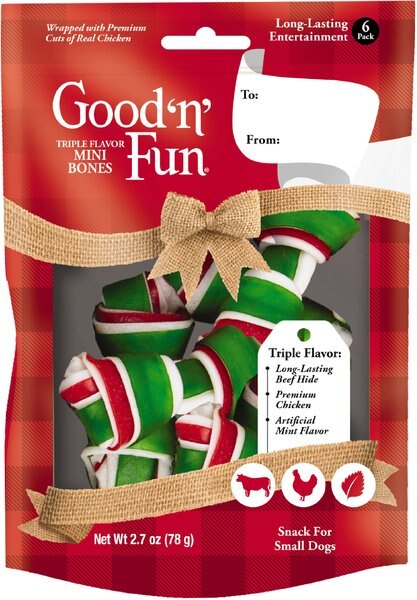 Good 'n' Fun Holiday Triple Flavor Mini Bones Dog Treats, 6 count