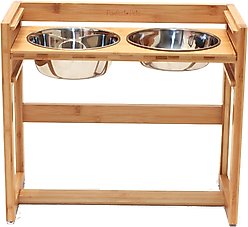 Pawfect Pets Adjustable Height Elevated Raised Dog Bowl Stand with four Stainless Steel Bowls, Large