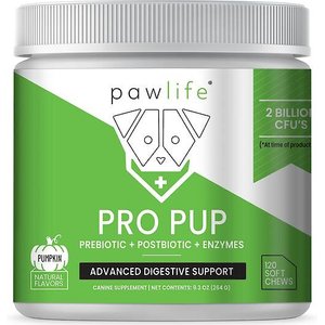 Pawlife Pumpkin Flavor Pro Pup Probiotics, Prebiotics & Enzymes Soft Chews Dog Supplement, 120 count