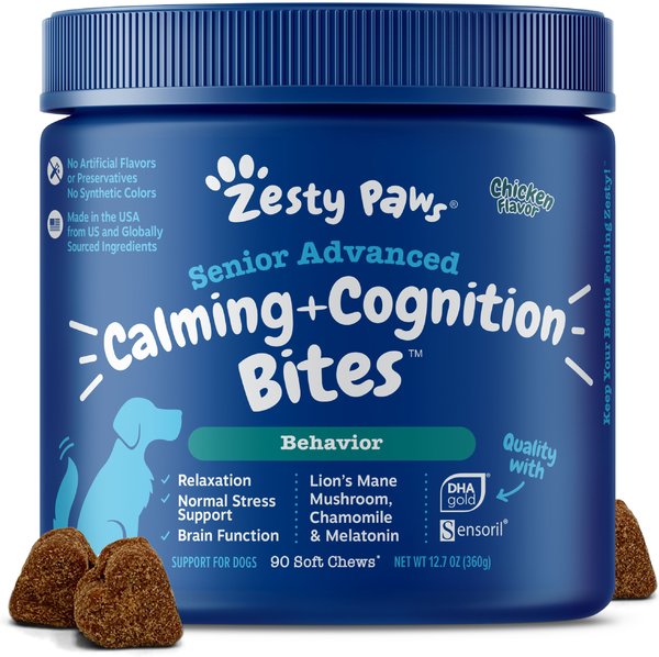 ZESTY PAWS Senior Advanced Calming + Cognition Bites Chicken Flavor ...