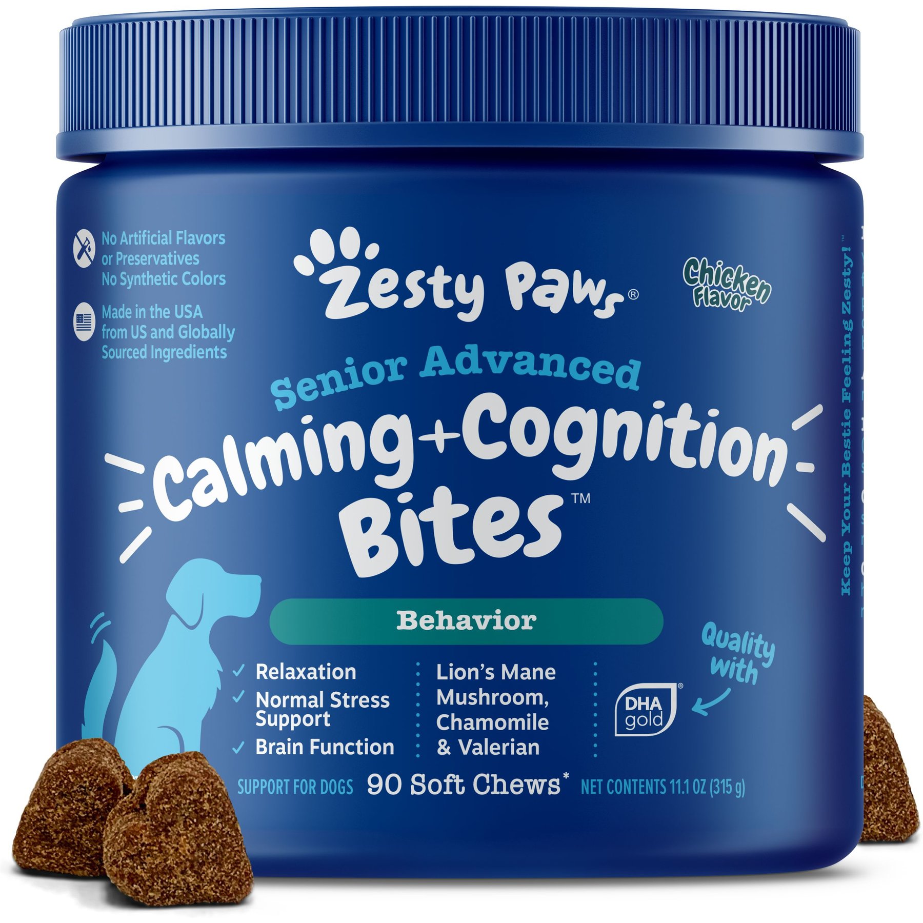ZESTY PAWS Senior Advanced Calming + Cognition Bites Chicken Flavor