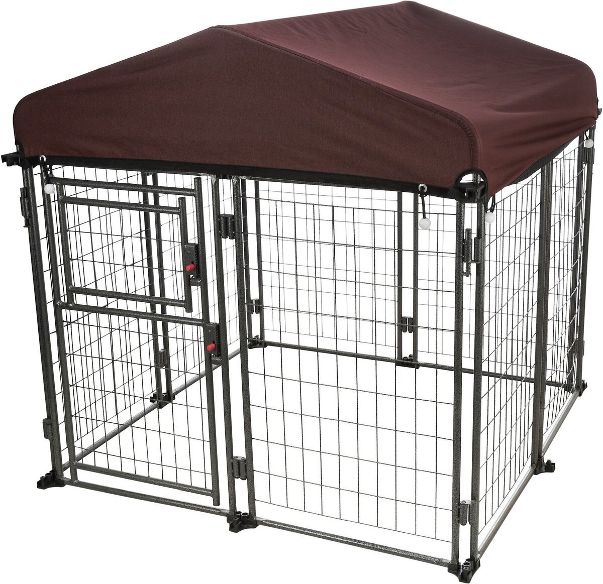 TRIXIE Deluxe Outdoor Dog Kennel with Cover & Secure Lock, Black/Burgundy, Medium
