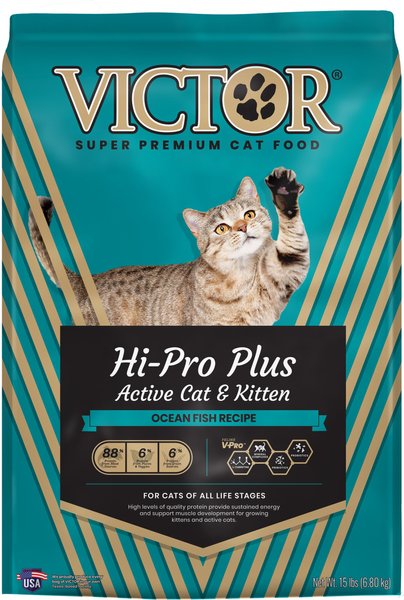 VICTOR Hi-Pro Plus Active Cat & Kitten Ocean Fish Recipe Dry Cat Food, 15-lb bag slide 1 of 7