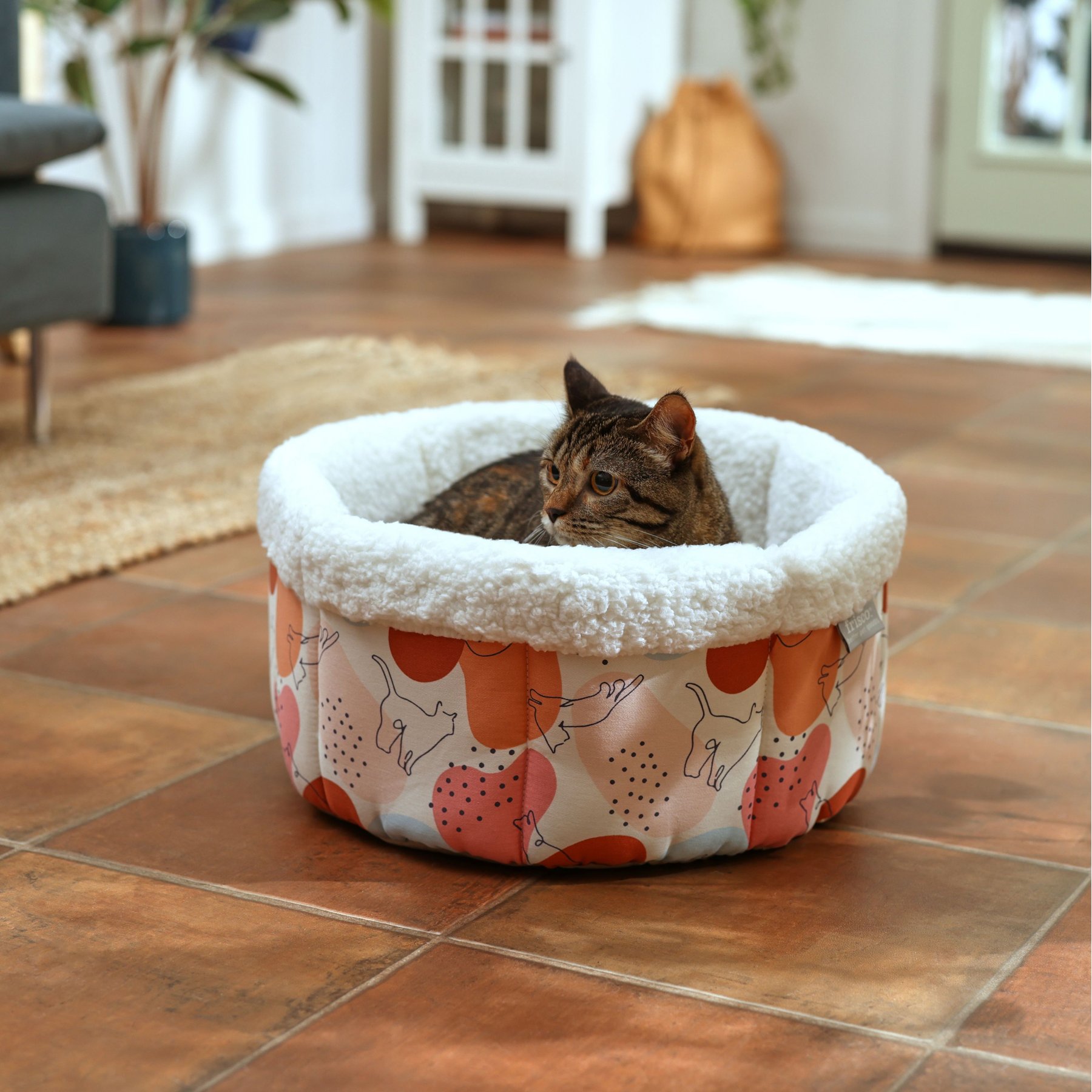 FRISCO Sherpa Self Warming High Walled Bolster Small Cat Bed Calico Cat Chewy