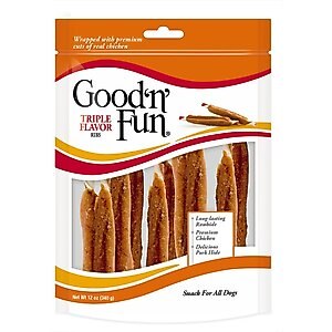 Good 'n' Fun Triple Flavor Ribs Beef, Pork & Chicken Sticks Dog Chews, 12-oz bag, bundle of 6