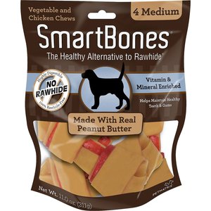 SmartBones Medium Peanut Butter Chew Bones Dog Treats, 4 count, bundle of 6