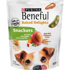 Purina Beneful Baked Delights Snackers with Apples, Carrots, Peas & Peanut Butter Dog Treats, 9.5-oz bag, bundle of 2