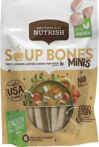 Rachael Ray Nutrish Soup Bones Minis Chicken & Veggies Flavor Dog Chew Treats, 4.2-oz bag, bundle of 2 slide 1 of 7