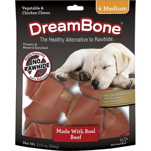 DreamBone Medium Beef Chew Bones Dog Treats, 12 count