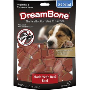 DreamBone Mini Beef Chew Bones Dog Treats, 48 count