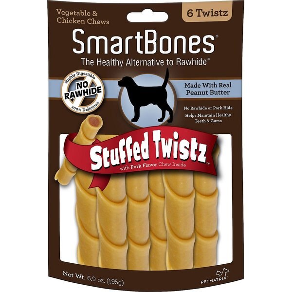 SMARTBONES Stuffed Twistz Peanut Butter Chews Dog Treats, 12 count