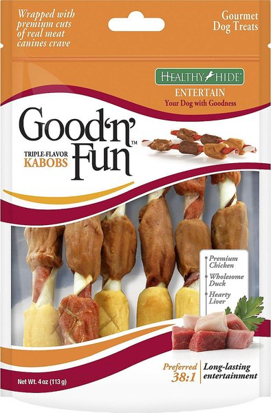 Good 'n' Fun Triple Flavor Kabobs Chicken, Duck & Liver Dog Chews, 4-oz bag, bundle of 3 slide 1 of 5