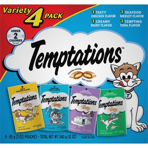Temptations Feline Favorites Classic Variety Pack Cat Treats, 3-oz bag, case of 4, bundle of 2