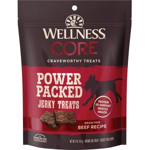 Wellness CORE Power Packed Beef Grain-Free Jerky Dog Treats, 4-oz bag, bundle of 2