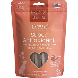 Get Naked Super Antioxidant Grain-Free Dental Stick Dog Treats, Large, 12 count
