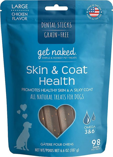 Get Naked Skin & Coat Health Grain-Free Dental Stick Dog Treats, Large, 12 count slide 1 of 5