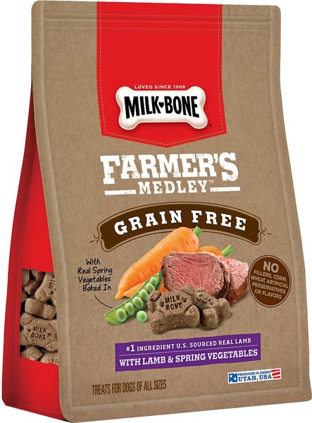 Milk-Bone Farmer’s Medley Grain-Free Lamb & Spring Vegetables Dog Treats, 12-oz bag, bundle of 2 slide 1 of 3