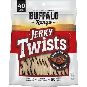 Buffalo Range All Natural Grain-Free Jerky Twist Rawhide Dog Treats, 80 count