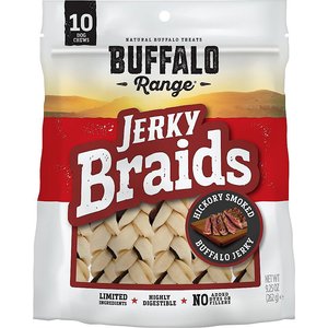Buffalo Range All Natural Grain-Free Jerky Braid Rawhide Dog Treats, 20 count