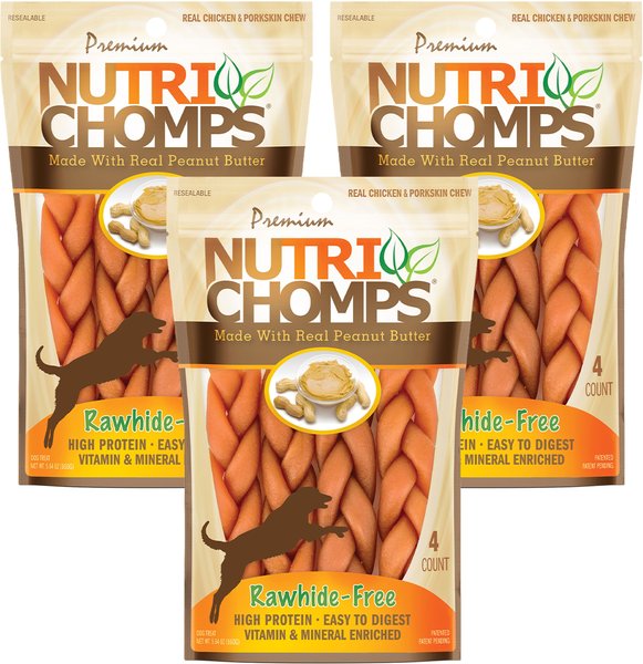 Nutri Chomps 6" Peanut Butter Flavor Braid Dog Treats, 12 count slide 1 of 2