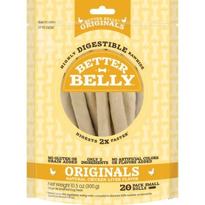 Better Belly Chicken Liver Flavor Rawhide Roll Dog Treats, Small, 40 count