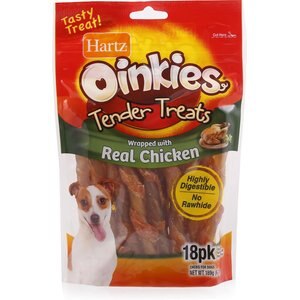 Hartz Oinkies Tender Treats with Chicken Dog Treats, 18 count, bundle of 6