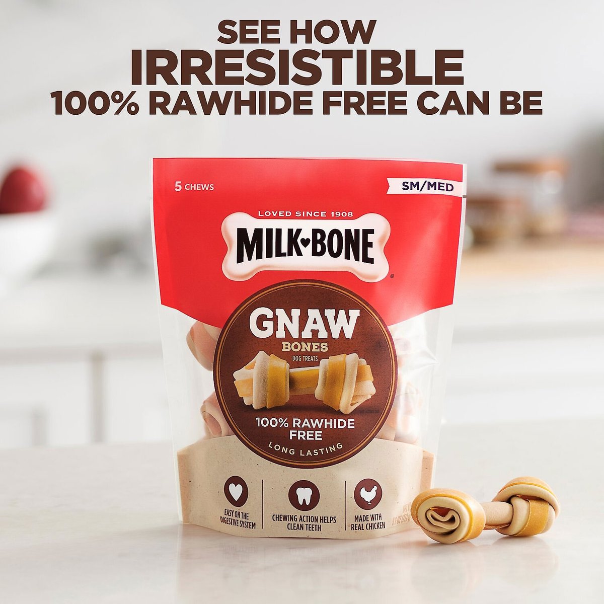 MILKBONE Gnaw Bones Small/Medium Chicken Flavored Bone Dog Treats, 10