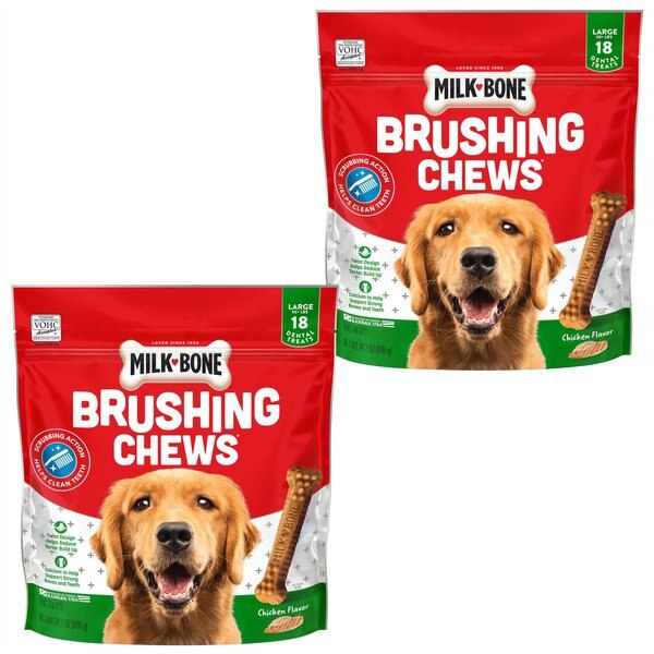 MILKBONE Original Brushing Chews Daily Dental Dog Treats, Large, 36