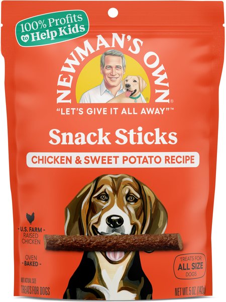 Newman's Own Snack Sticks Chicken & Sweet Potato Recipe Grain-Free Dog Treats, 5-oz bag, bundle of 2 slide 1 of 4