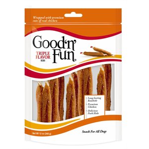 Good 'n' Fun Triple Flavor Ribs Beef, Pork & Chicken Sticks Dog Chews, 12-oz bag, bundle of 2
